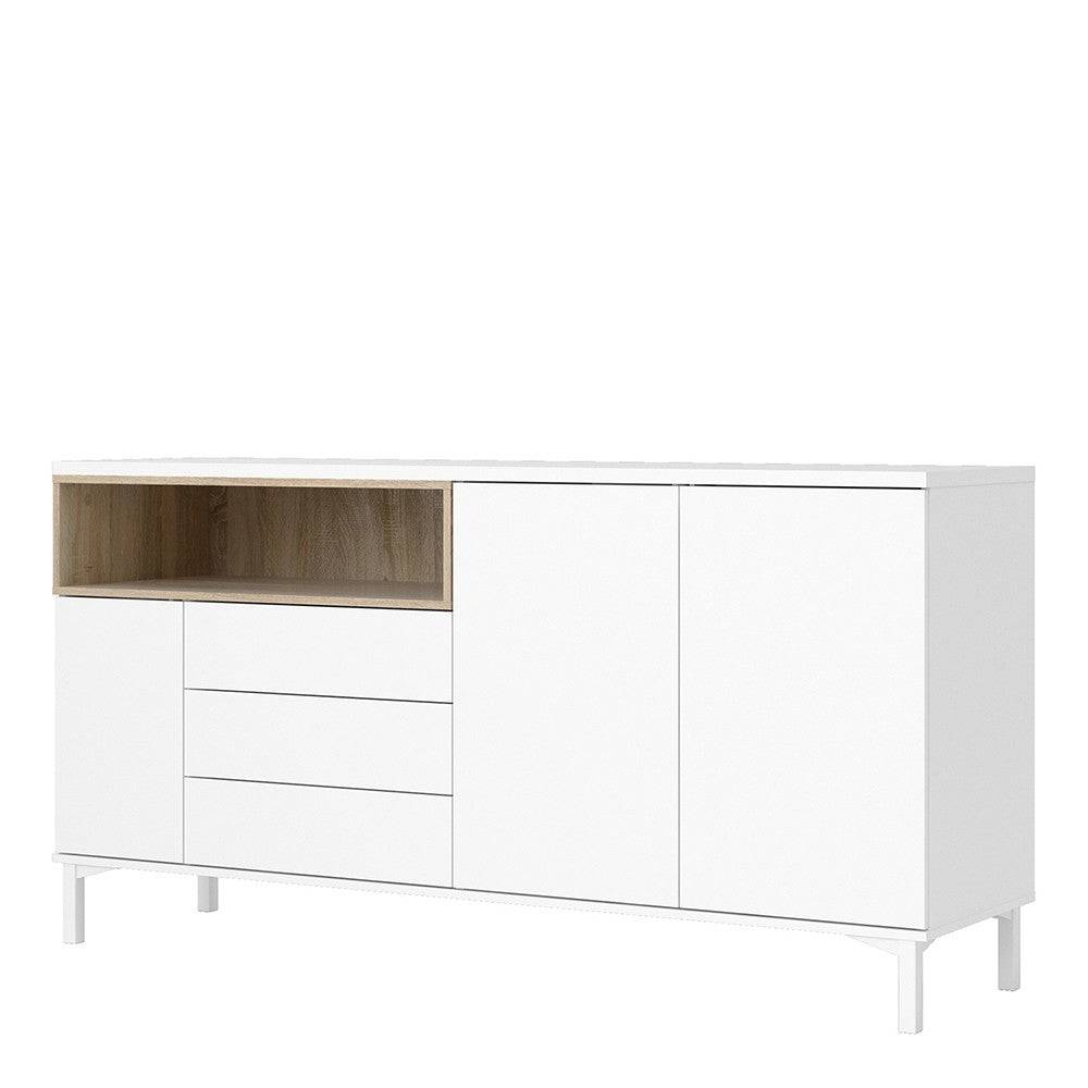 Roomers Sideboard 3 Drawers 3 Doors in White and Oak - Price Crash Furniture