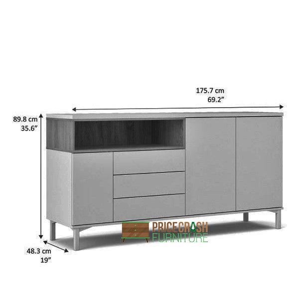 Roomers Sideboard 3 Drawers 3 Doors in White and Oak - Price Crash Furniture
