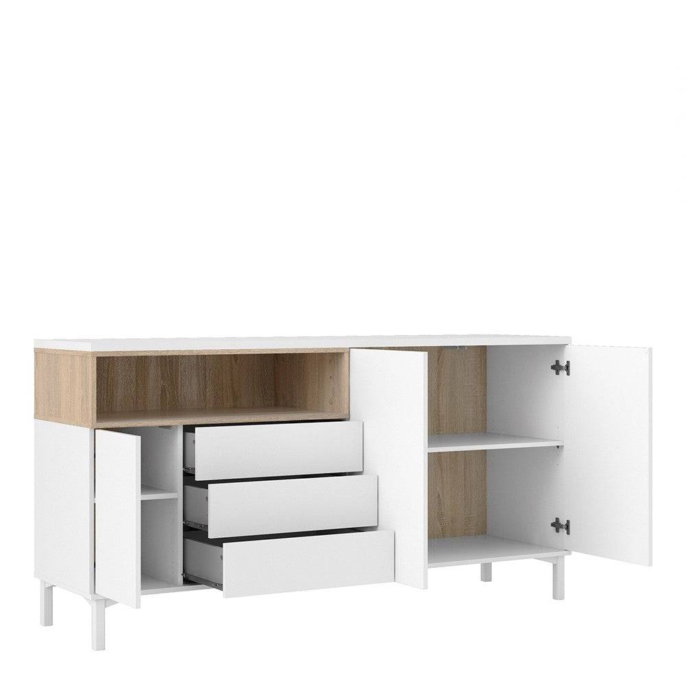 Roomers Sideboard 3 Drawers 3 Doors in White and Oak - Price Crash Furniture