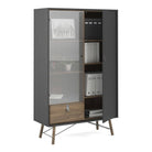 Ry China Display Cabinet 1 Door + 1 Glass Door + 1 Drawer in Matt Black and Walnut - Price Crash Furniture