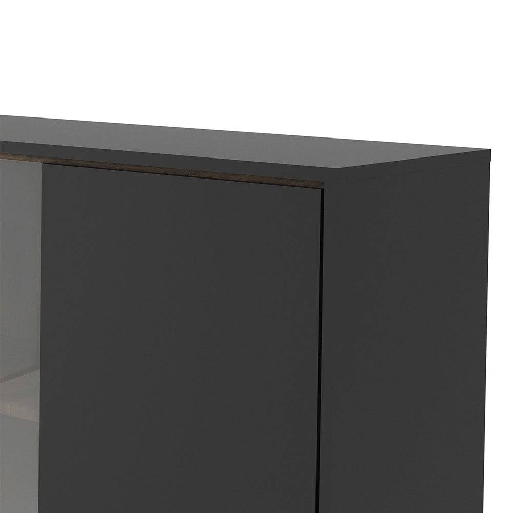 Ry China Display Cabinet 1 Door + 1 Glass Door + 1 Drawer in Matt Black and Walnut - Price Crash Furniture