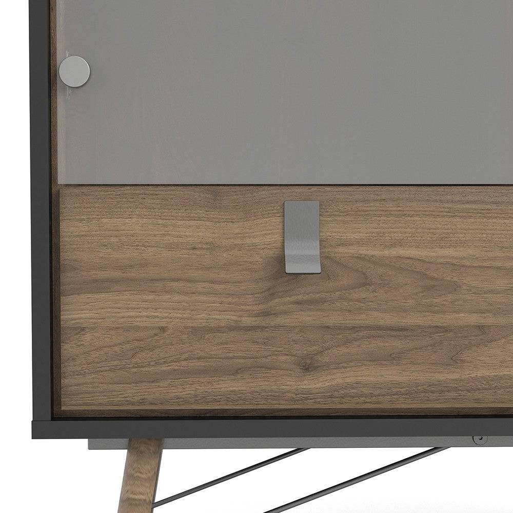 Ry China Display Cabinet 1 Door + 1 Glass Door + 1 Drawer in Matt Black and Walnut - Price Crash Furniture
