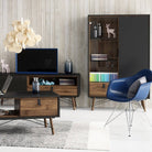 Ry China Display Cabinet 1 Door + 1 Glass Door + 1 Drawer in Matt Black and Walnut - Price Crash Furniture