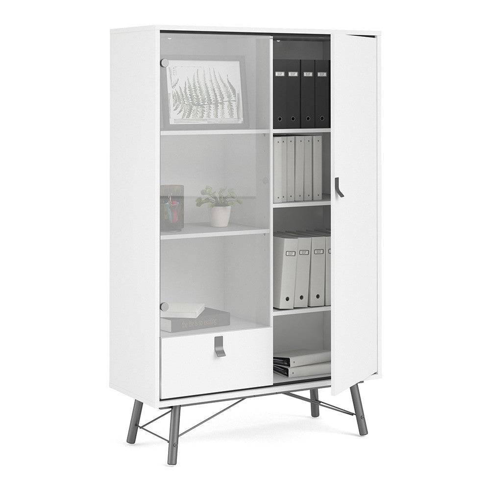 Ry China Display Cabinet 1 Door + 1 Glass Door + 1 Drawer in Matt White - Price Crash Furniture