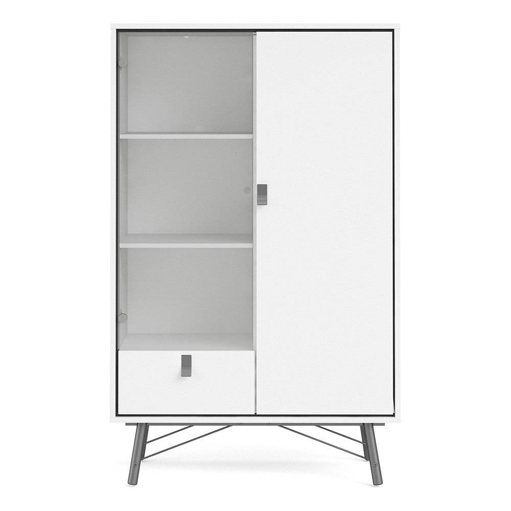 Ry China Display Cabinet 1 Door + 1 Glass Door + 1 Drawer in Matt White - Price Crash Furniture