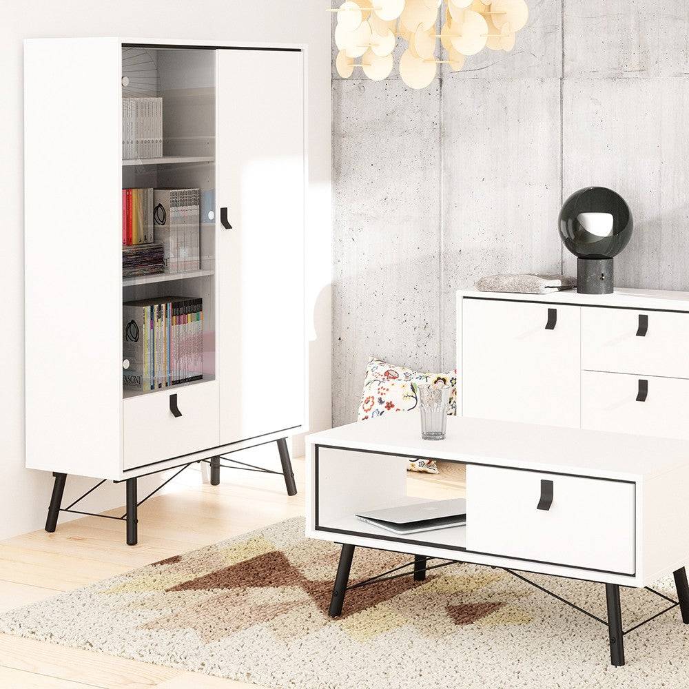 Ry China Display Cabinet 1 Door + 1 Glass Door + 1 Drawer in Matt White - Price Crash Furniture
