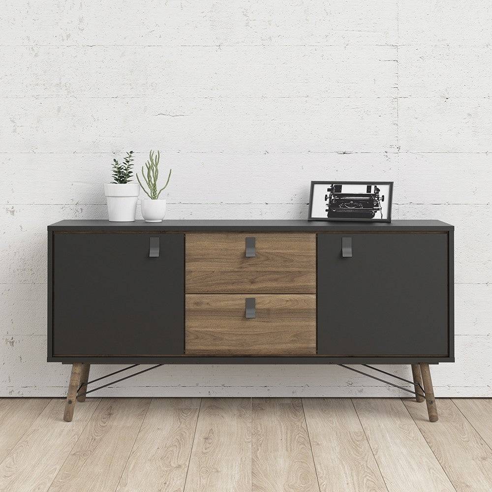 Ry Sideboard 2 Doors + 2 Drawers in Matt Black and Walnut - Price Crash Furniture