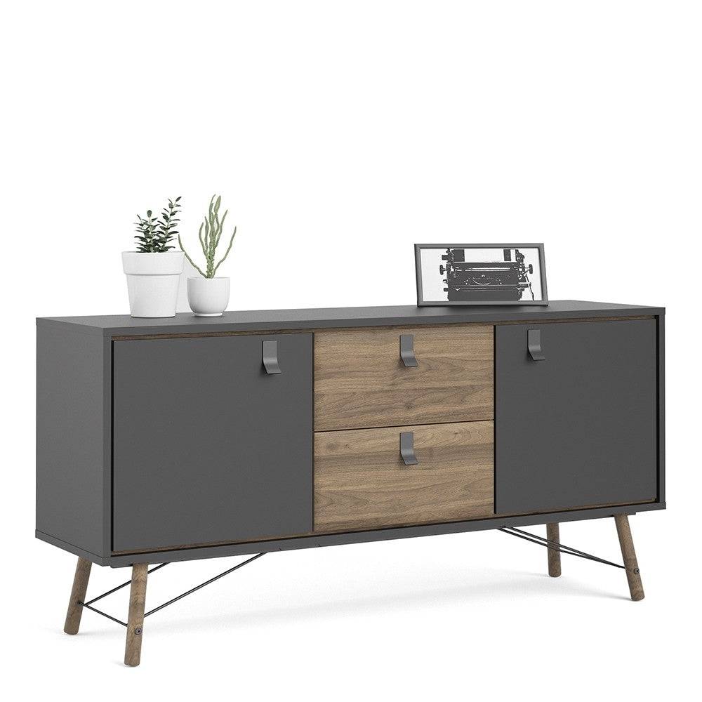 Ry Sideboard 2 Doors + 2 Drawers in Matt Black and Walnut - Price Crash Furniture