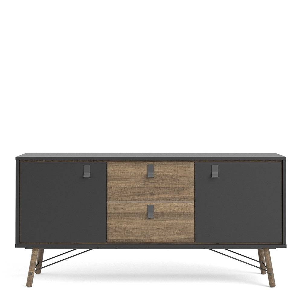 Ry Sideboard 2 Doors + 2 Drawers in Matt Black and Walnut - Price Crash Furniture