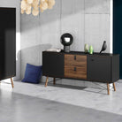 Ry Sideboard 2 Doors + 2 Drawers in Matt Black and Walnut - Price Crash Furniture