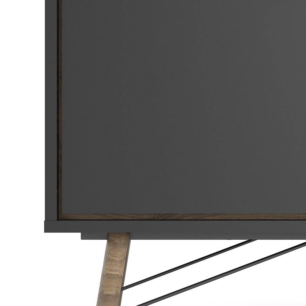 Ry Sideboard with 1 Door + 2 Drawers in Matt Black and Walnut - Price Crash Furniture