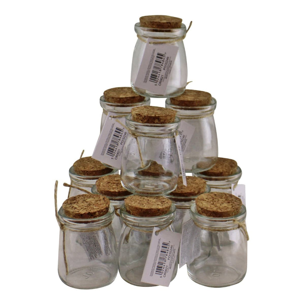 Set of 12 Small, Craft Storage Glass Jars With Cork Stoppers - Price Crash Furniture