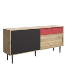 Sideboard 1 Drawer, Sliding Doors In Oak With Dark Grey And Teracotta - Price Crash Furniture