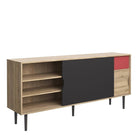 Sideboard 1 Drawer, Sliding Doors In Oak With Dark Grey And Teracotta - Price Crash Furniture