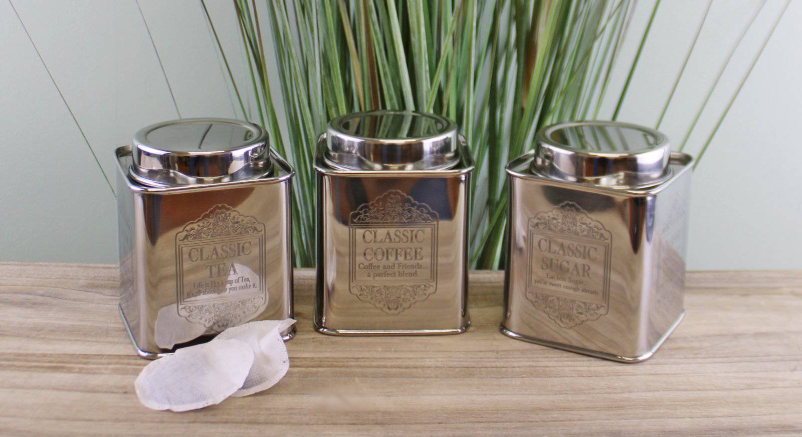 Silver Metal Tea, Coffee & Sugar Storage Tins - Price Crash Furniture