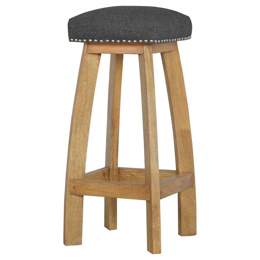 Solid Wood Bar Stool With Black Tweed - Price Crash Furniture