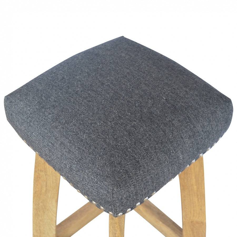 Solid Wood Bar Stool With Black Tweed - Price Crash Furniture