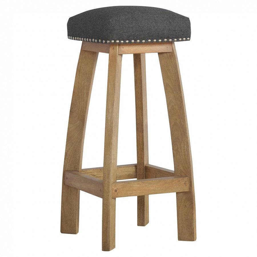Solid Wood Bar Stool With Black Tweed - Price Crash Furniture