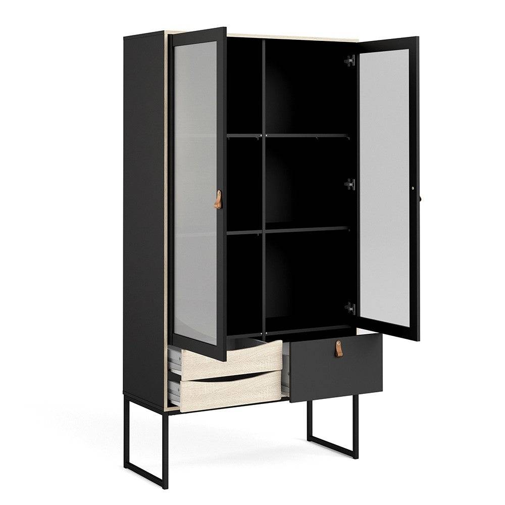 Stubbe China Cabinet 2 Frame doors + 3 Drawers In Matt Black Oak - Price Crash Furniture