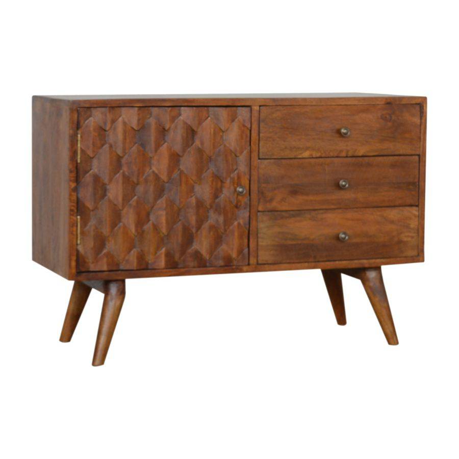 Pineapple Carved Cabinet in Chestnut-effect Mango Wood - Price Crash Furniture