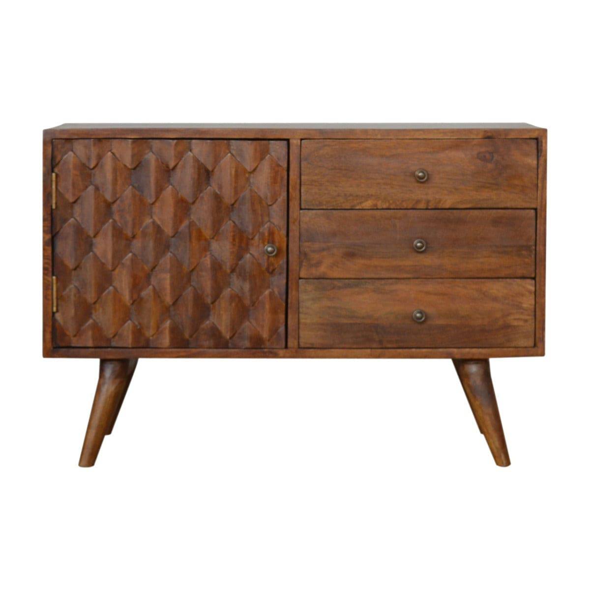 Pineapple Carved Cabinet in Chestnut-effect Mango Wood - Price Crash Furniture