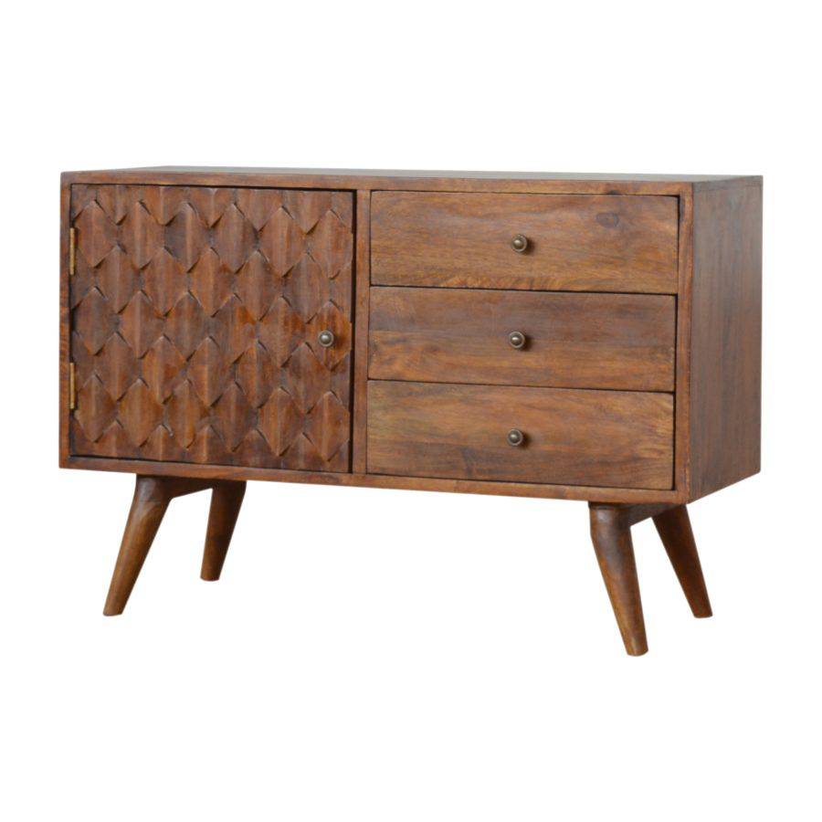 Pineapple Carved Cabinet in Chestnut-effect Mango Wood - Price Crash Furniture