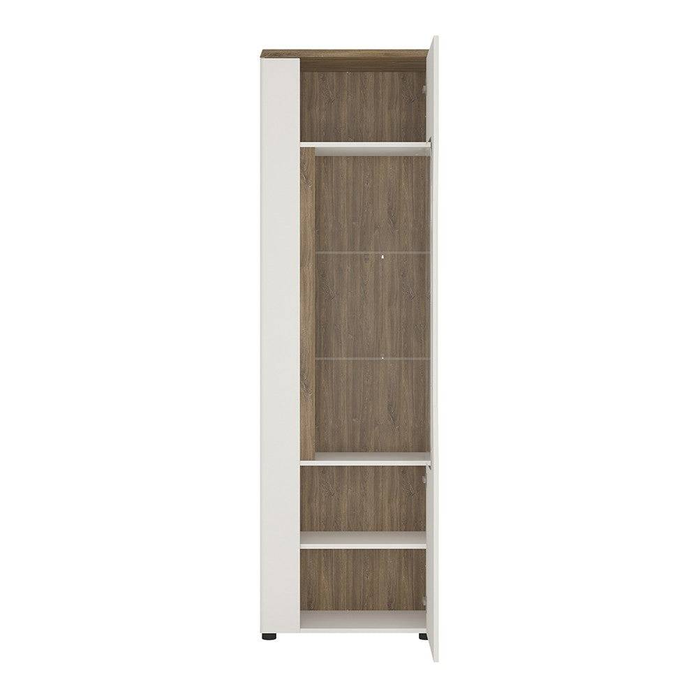 Toledo 1 Door Display Cabinet (RH) In White Gloss & Oak - Price Crash Furniture