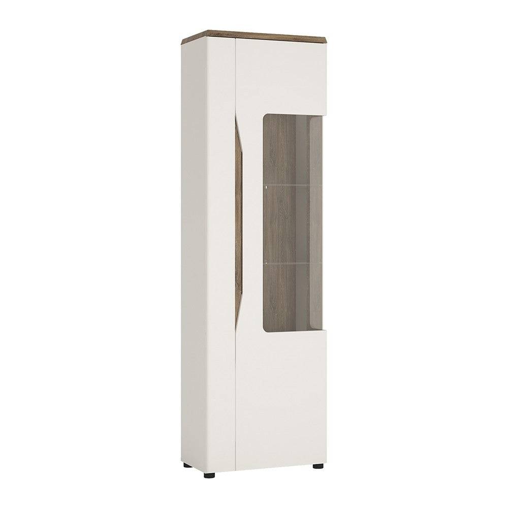 Toledo 1 Door Display Cabinet (RH) In White Gloss & Oak - Price Crash Furniture