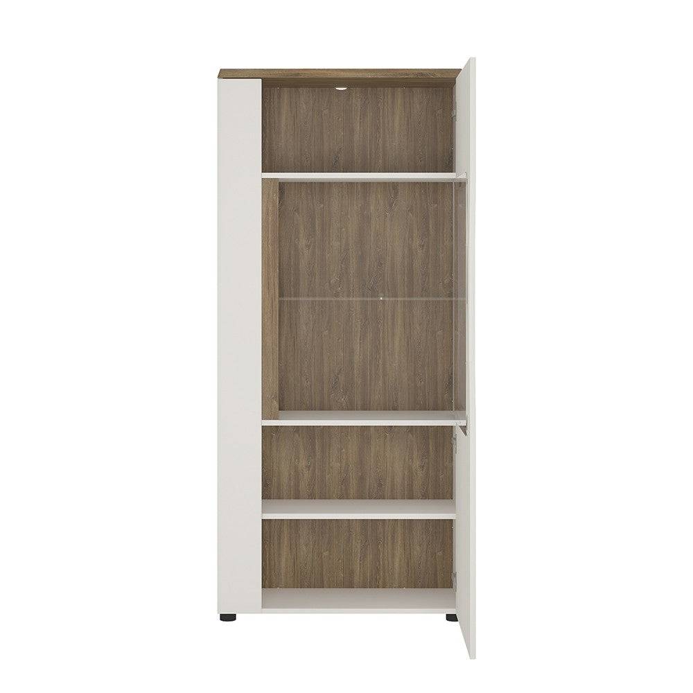 Toledo 1 Door Low Display Cabinet (LH) In White Gloss & Oak - Price Crash Furniture