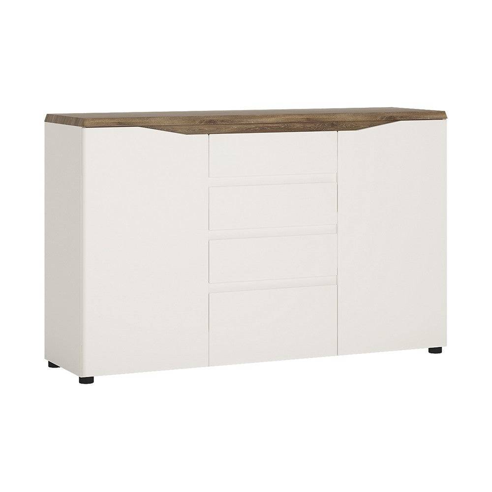 Toledo 2 Door 4 Drawer Sideboard in White Gloss & Oak - Price Crash Furniture