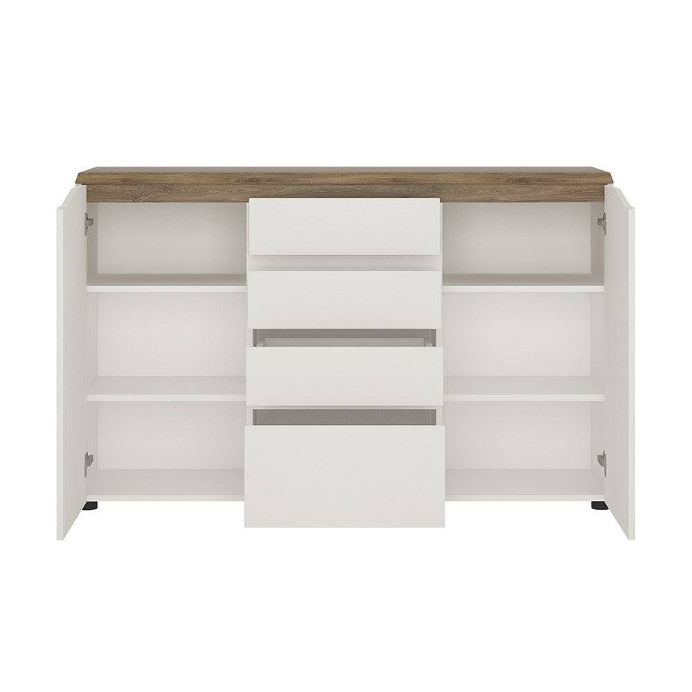 Toledo 2 Door 4 Drawer Sideboard in White Gloss & Oak - Price Crash Furniture