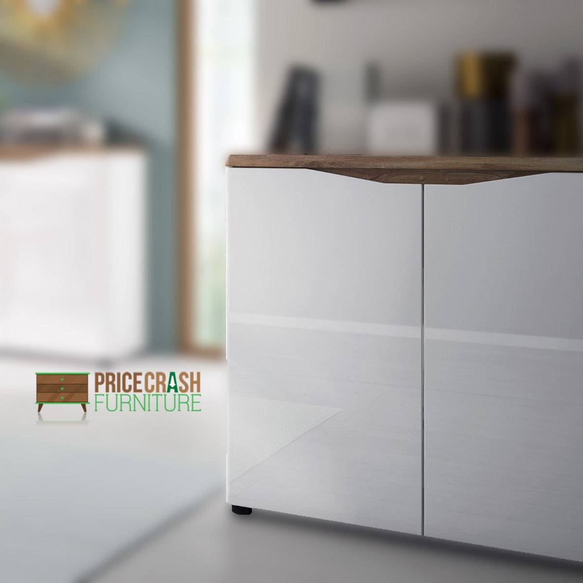 Toledo 2 Door White Gloss & Oak Sideboard - Price Crash Furniture