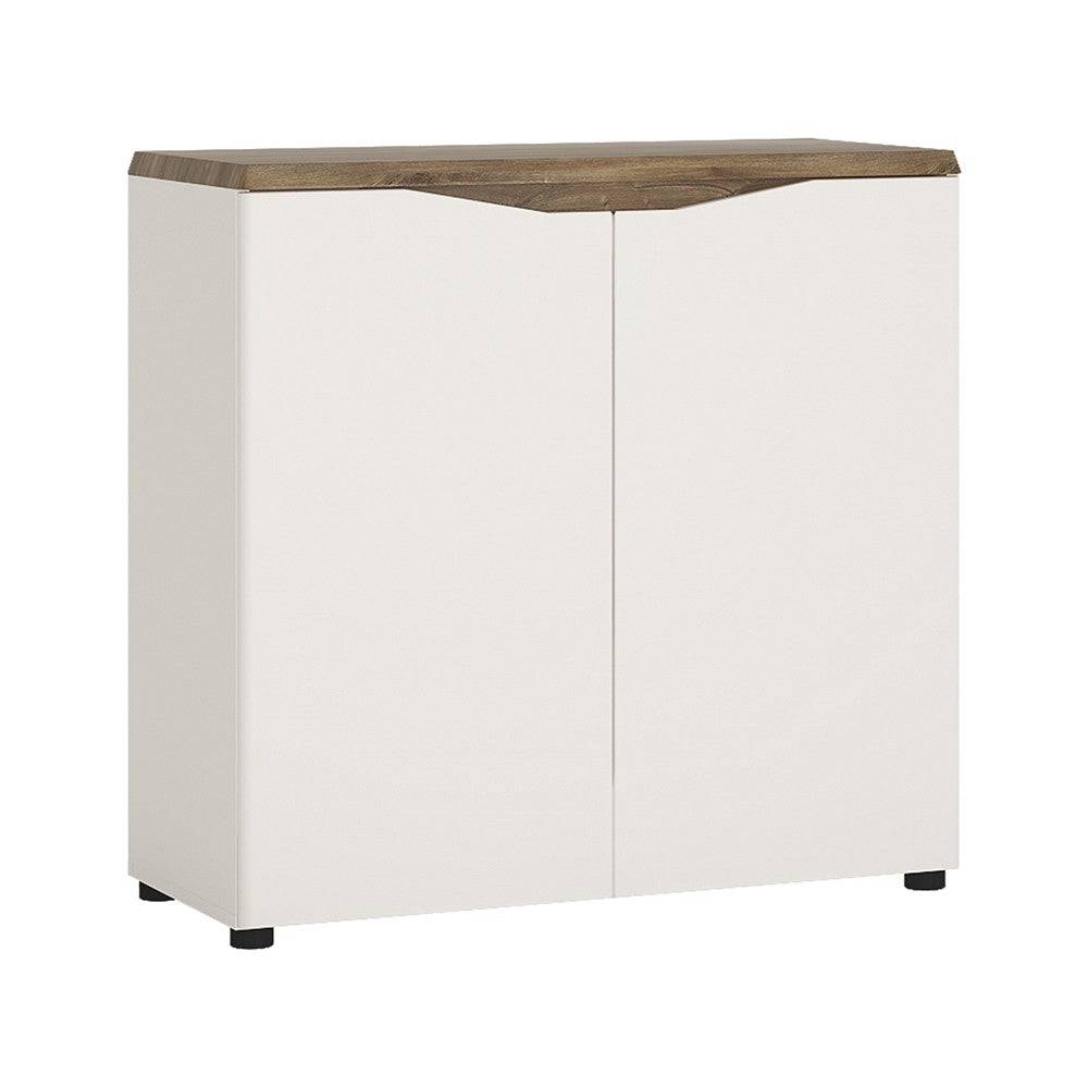 Toledo 2 Door White Gloss & Oak Sideboard - Price Crash Furniture