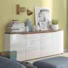 Toledo 4 Door 2 Drawer Sideboard in White Gloss & Oak - Price Crash Furniture