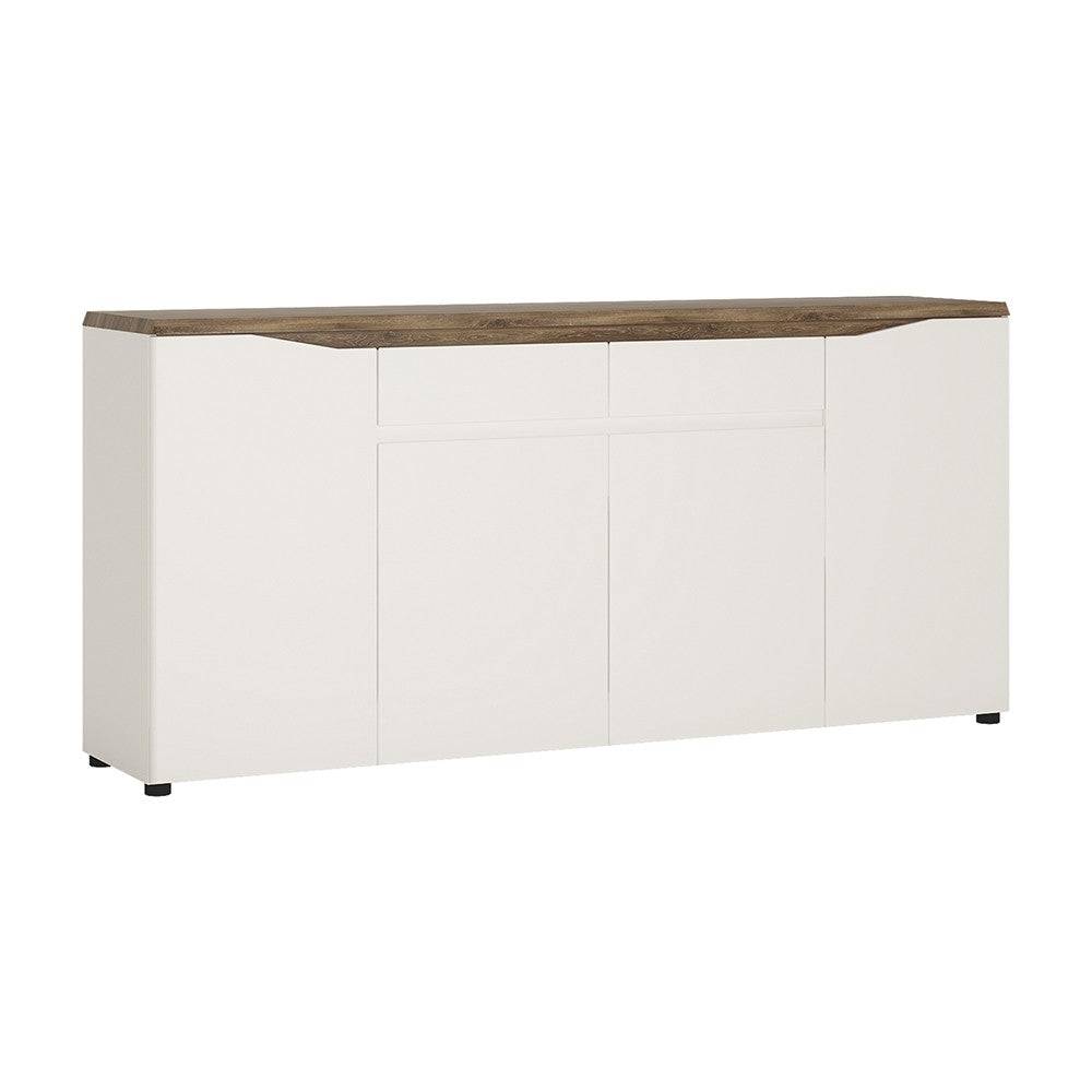 Toledo 4 Door 2 Drawer Sideboard in White Gloss & Oak - Price Crash Furniture