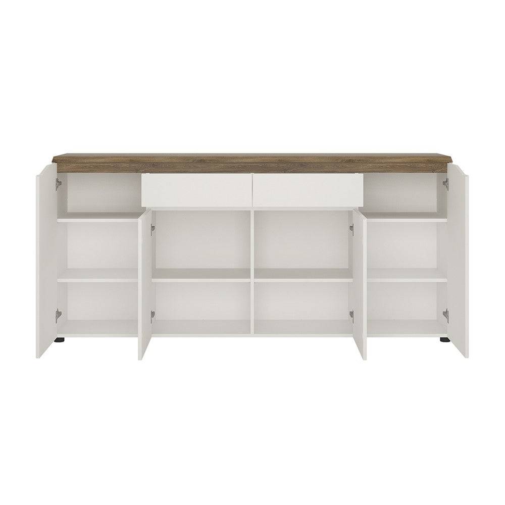 Toledo 4 Door 2 Drawer Sideboard in White Gloss & Oak - Price Crash Furniture