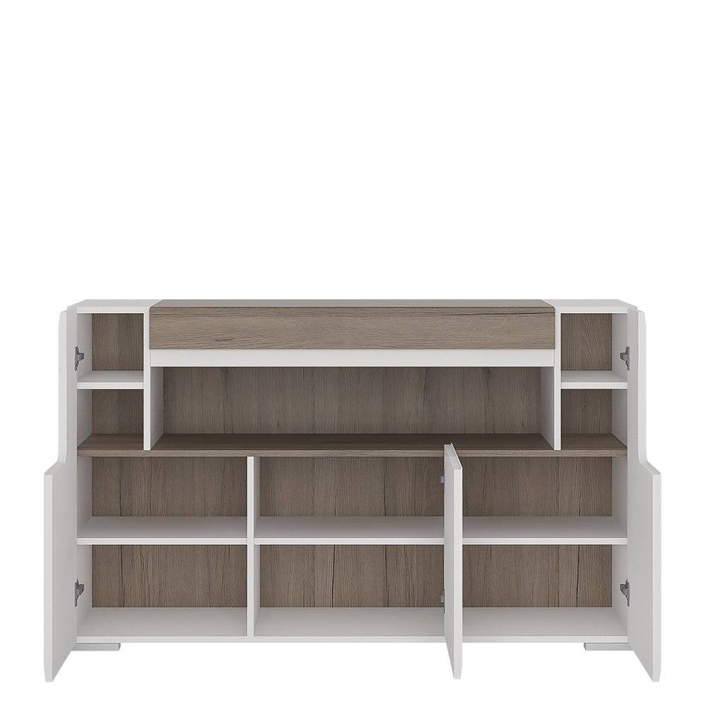 Toronto 3 Door Sideboard With Open Shelving (inc. Plexi Lighting) - Price Crash Furniture