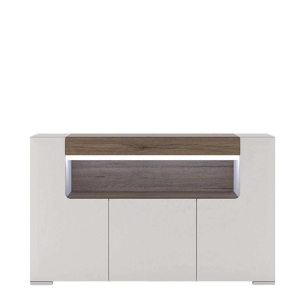 Toronto 3 Door Sideboard With Open Shelving (inc. Plexi Lighting) - Price Crash Furniture