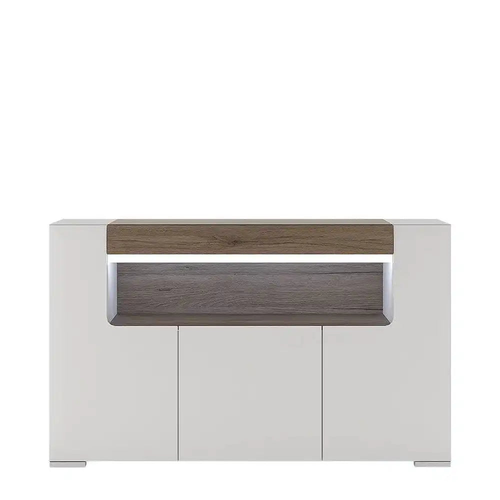 Toronto 3 Door Sideboard With Open Shelving (inc. Plexi Lighting) - Price Crash Furniture