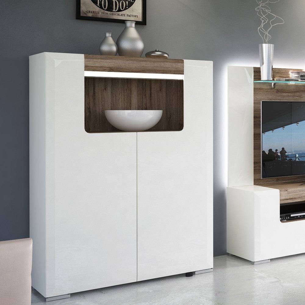 Toronto Low 2 Door Cabinet With Open Shelf (inc. Plexi Lighting) - Price Crash Furniture