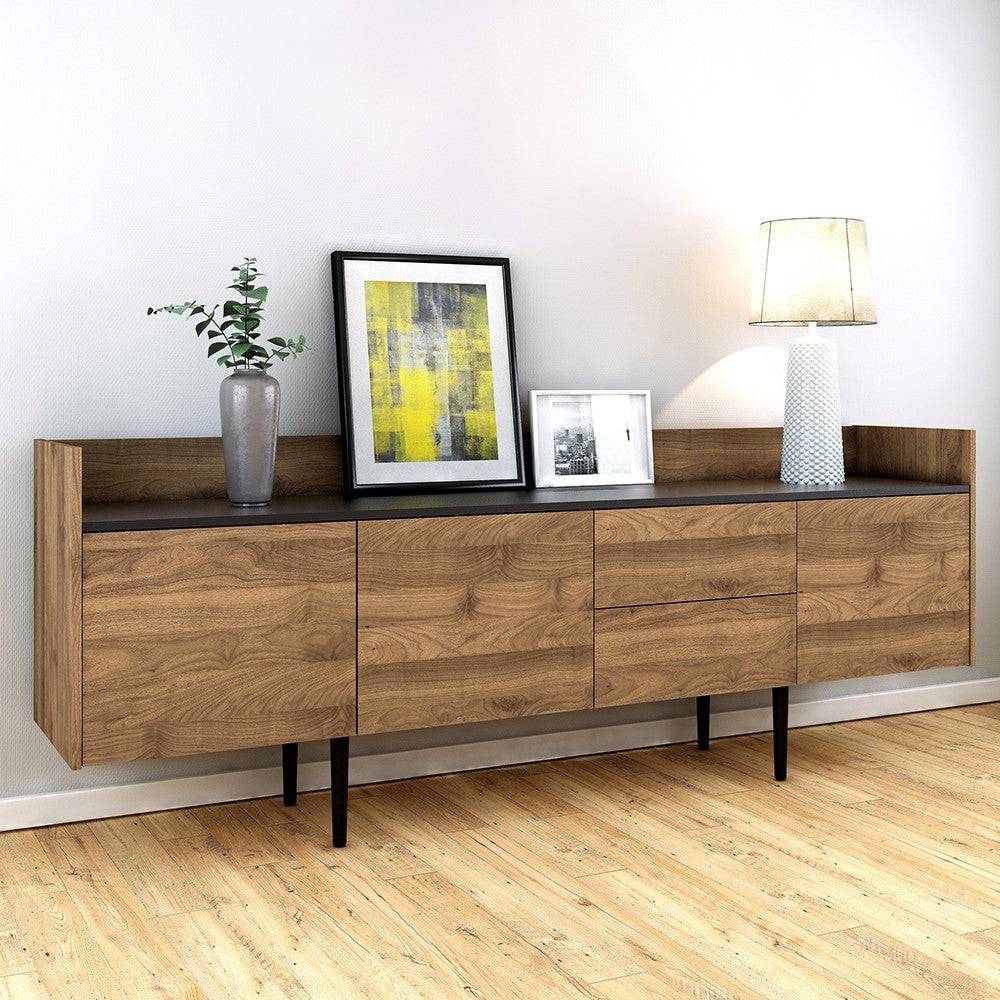 Unit Sideboard 2 Drawers 3 Doors In Walnut And Black - Price Crash Furniture