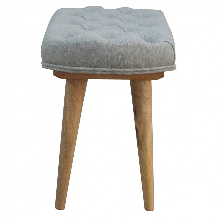 Upholstered Nordic Style Bench With Deep Buttoned Grey Tweed Top - Price Crash Furniture