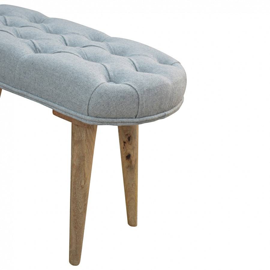 Upholstered Nordic Style Bench With Deep Buttoned Grey Tweed Top - Price Crash Furniture