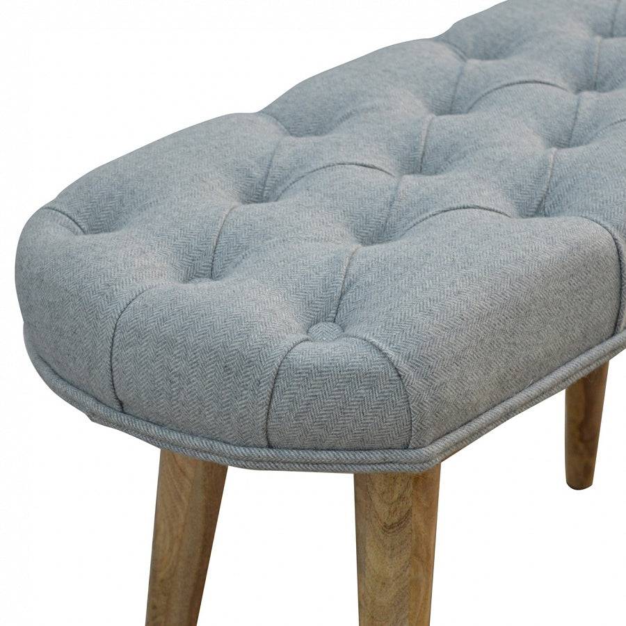 Upholstered Nordic Style Bench With Deep Buttoned Grey Tweed Top - Price Crash Furniture