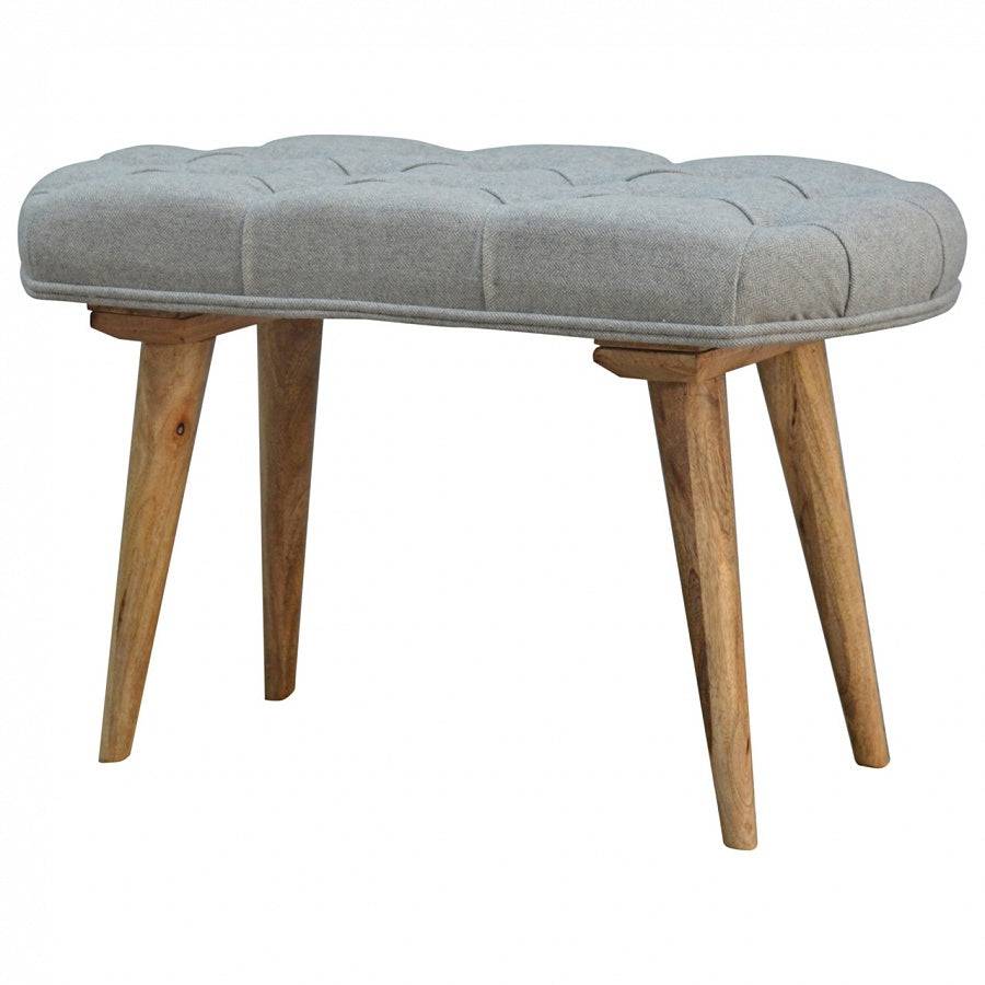 Upholstered Nordic Style Bench With Deep Buttoned Grey Tweed Top - Price Crash Furniture