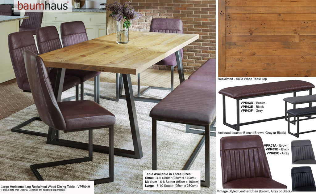 Urban Elegance - Reclaimed LARGE (Horizontal Leg / 95cm x 230cm top) by Baumhaus - Price Crash Furniture