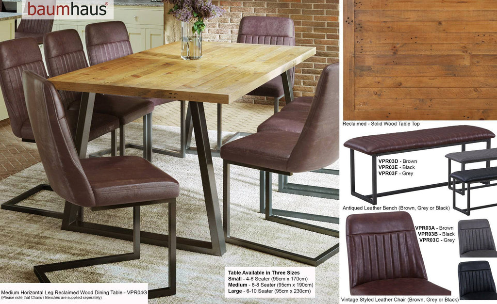 Urban Elegance - Reclaimed MEDIUM (Horizontal Leg / 95cm x 190cm top) by Baumhaus - Price Crash Furniture