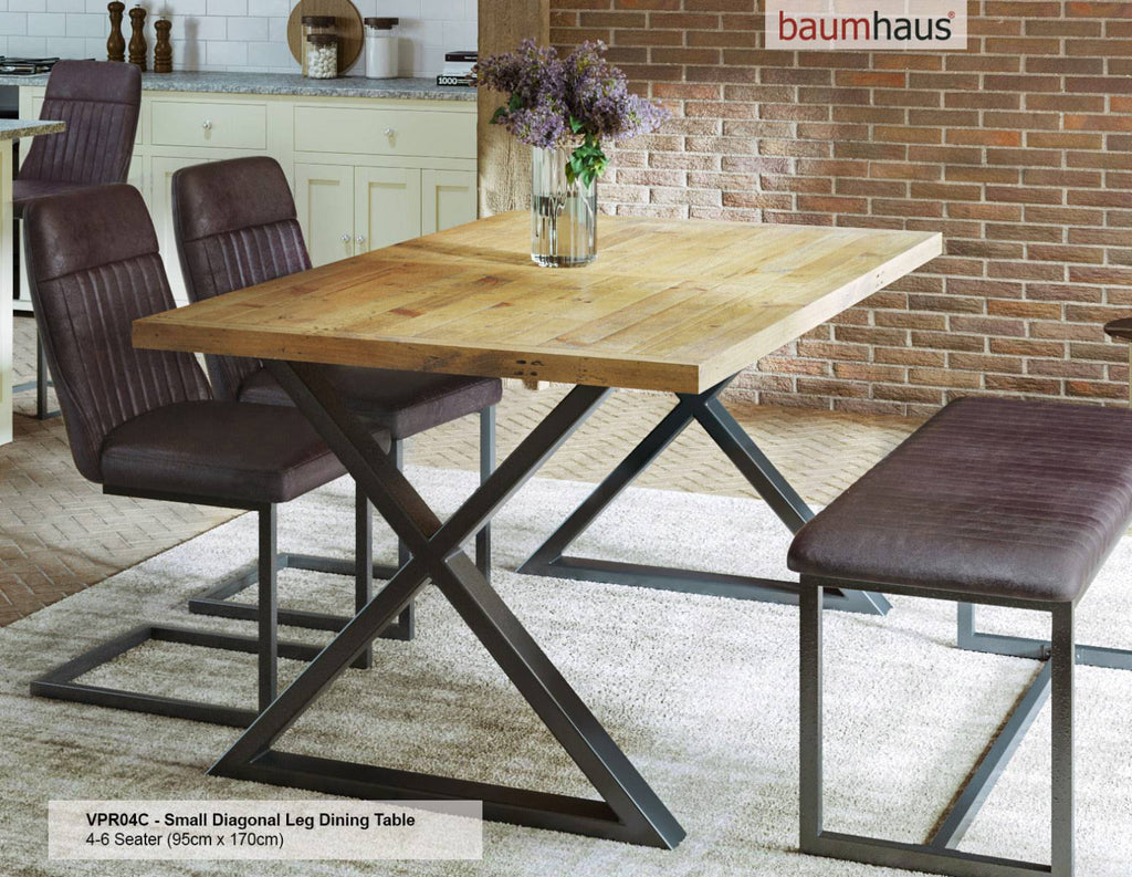 Urban Elegance - Reclaimed SMALL (Diagnal Leg / 95cm x 170cm top) by Baumhaus - Price Crash Furniture