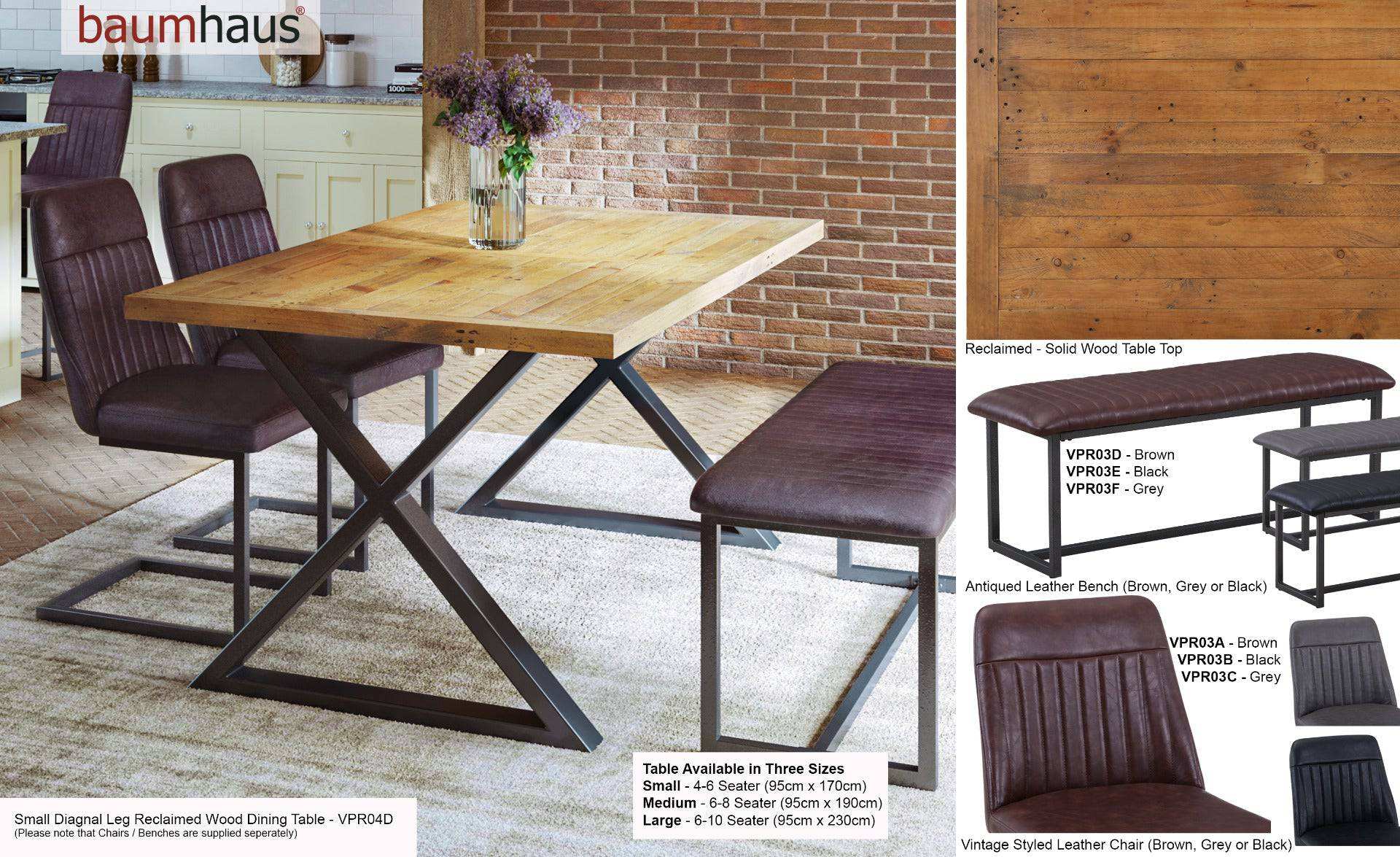 Urban Elegance - Reclaimed SMALL (Diagnal Leg / 95cm x 170cm top) by Baumhaus - Price Crash Furniture