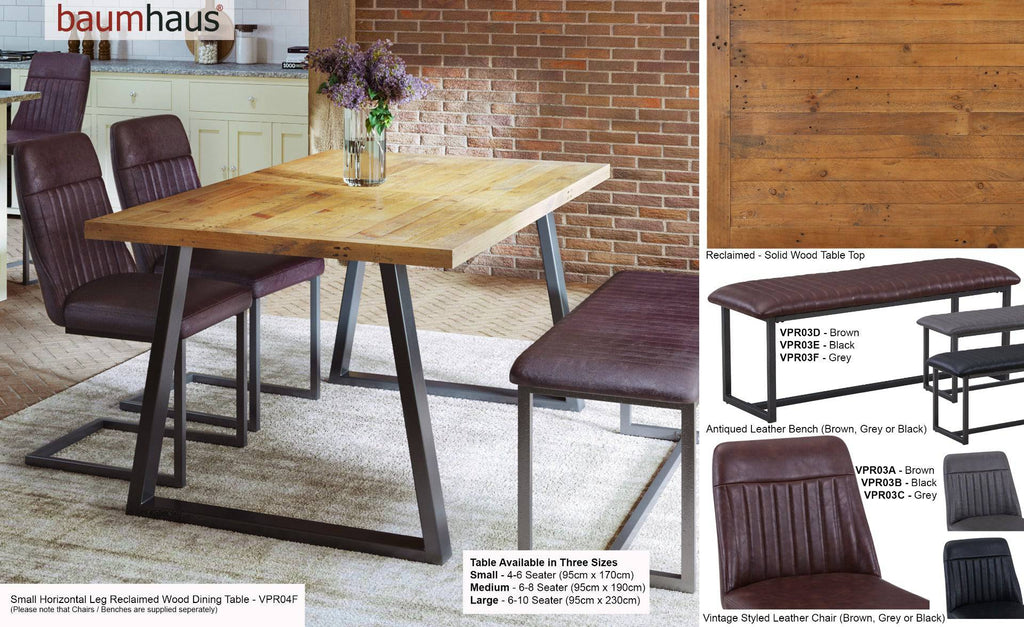 Urban Elegance - Reclaimed SMALL (Horizontal Leg / 95cm x 170cm top) by Baumhaus - Price Crash Furniture